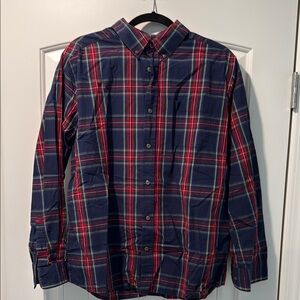 Men's Blue and Red Plaid Shirt